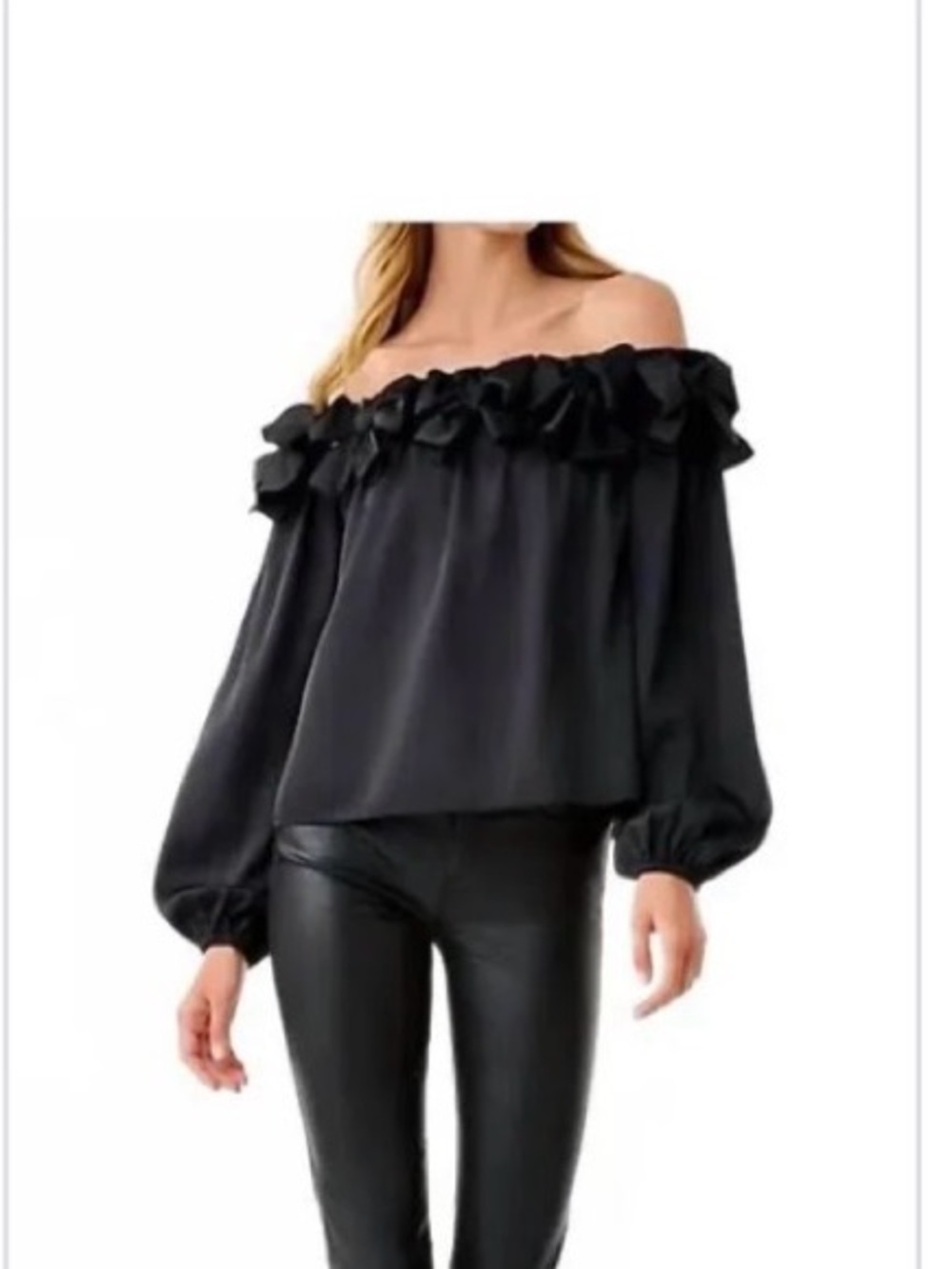 Lilly Pulitzer Analea Off The Shoulder Black Bow Ruffle Blouse - Picture 2 of 4